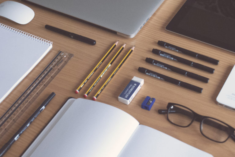computer desk Flat lay freelance Glasses laptop Notebook Notes office pencils pens planning startup tools work workplace Writing free photo CC0