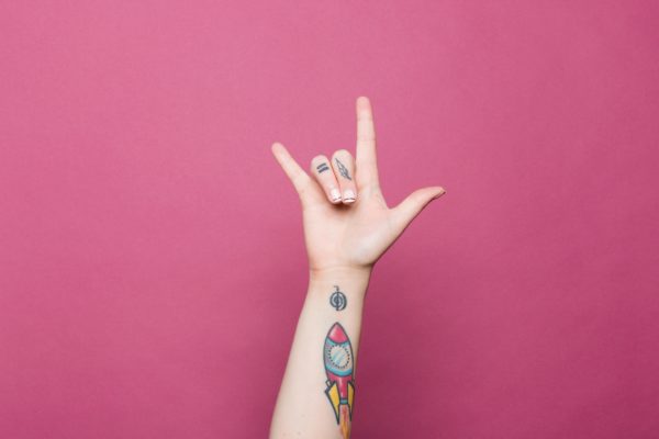 Background body fingernails fingers gesture Hand Isolated language love Palm pink Rocket sign tattoo woman free photo CC0