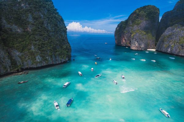 blue Boats canyon clouds peaceful rocks Scenic sea sky travel Warm water world free photo CC0