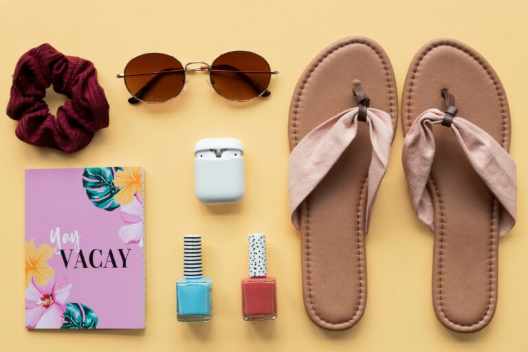 airpods baggage cosmetics Fashion feminine Flat lay kit Leisure packing pastel Relax sandals sunglasses Top free photo CC0