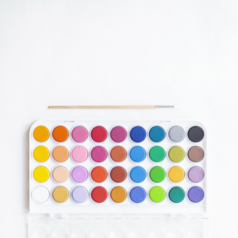 Artist box bright Brush Clean Colorful copy space Flat lay minimal Paint painter palette rainbow Simple Top water watercolor free photo CC0