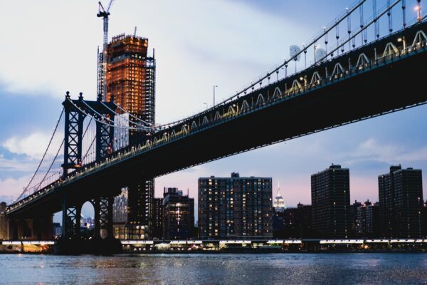 Bridge Buildings city Cityscape clouds Dusk road sky sunset suspension travel Urban View water free photo CC0