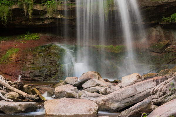 Climate Environment forest hiking Natural outdoors rocks rural splash stream trees water waterfall free photo CC0