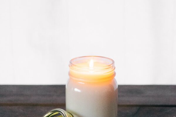 Candle copy space Decor Decoration Flame Glass Home jar light lighting minimal Modern Simple table wick wood free photo CC0
