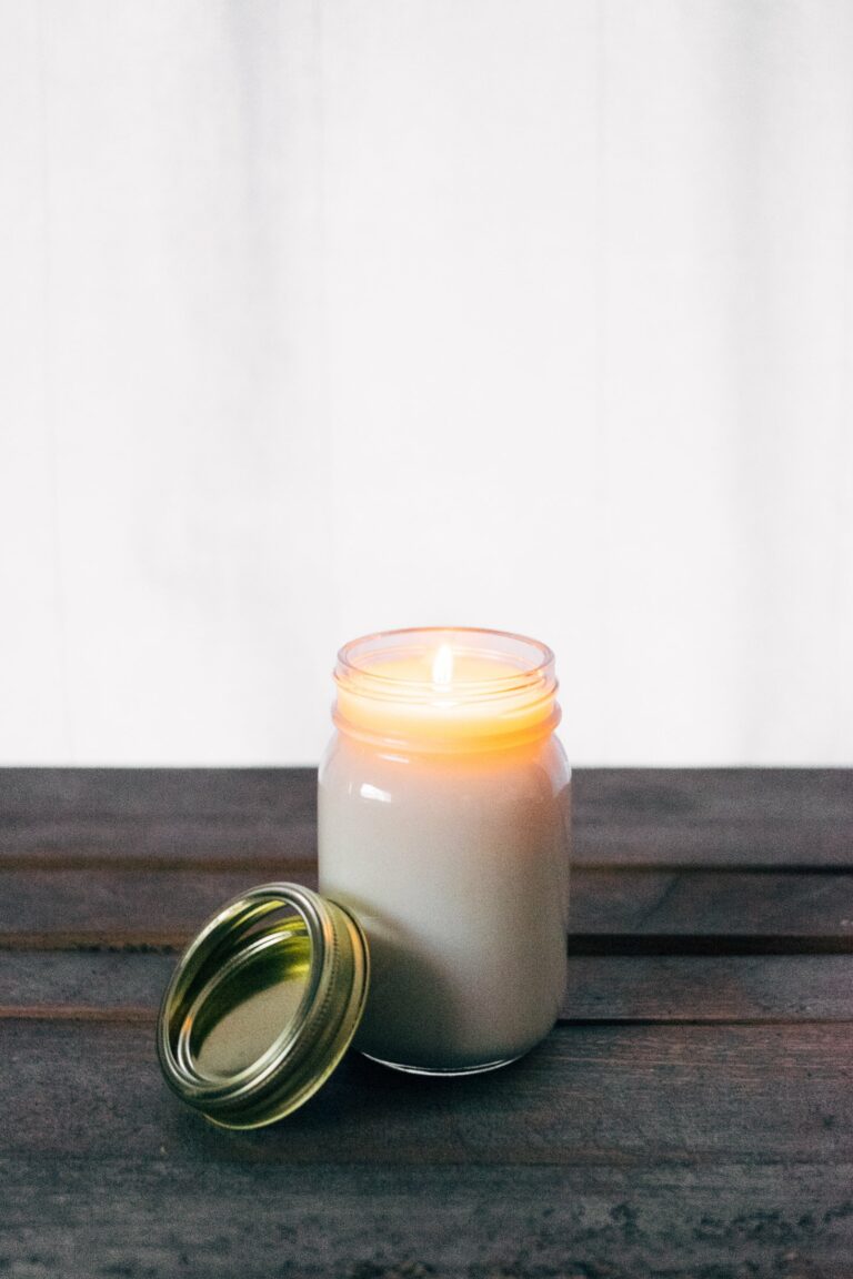 Candle copy space Decor Decoration Flame Glass Home jar light lighting minimal Modern Simple table wick wood free photo CC0